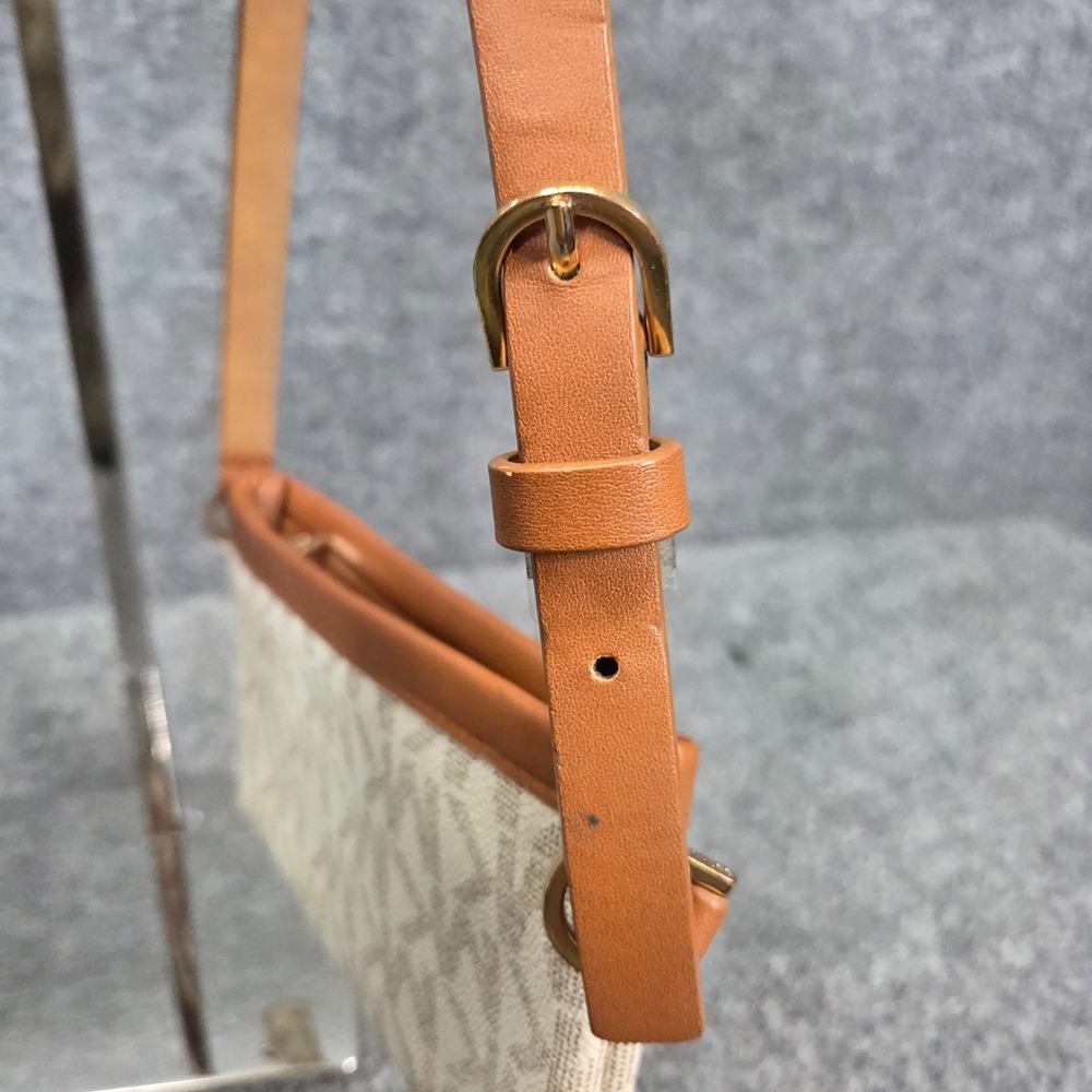 Michael Kors Brown Off White Genuine Leather Signature Logo Belt Bag Fanny Pack - Picture 5 of 16